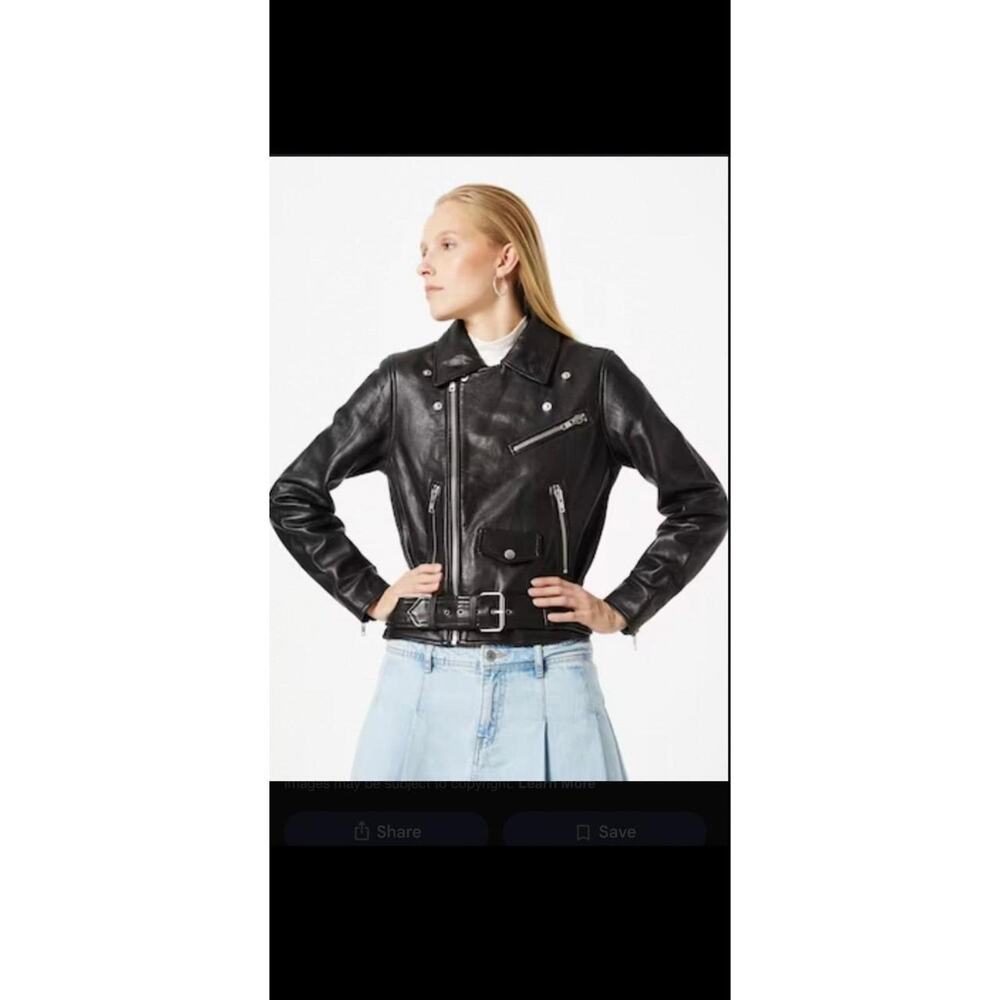 JJXX Black Faux Leather Moto Biker Jacket Belted Zip Front SZ‎ XS NWT